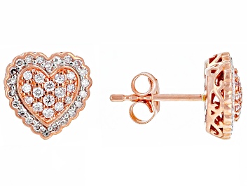 Picture of Pre-Owned Pink And White Diamond 14k Rose Gold Heart Cluster Stud Earrings 0.35ctw