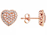 Pre-Owned Pink And White Diamond 14k Rose Gold Heart Cluster Stud Earrings 0.35ctw