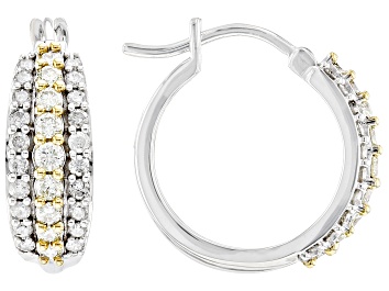 Picture of Pre-Owned Natural Yellow And White Diamond 14k White Gold Hoop Earrings 0.95ctw