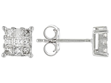 Picture of Pre-Owned White Diamond 14k White Gold Quad Earrings 0.35ctw