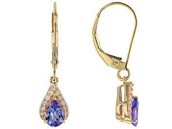 Picture of Pre-Owned Blue Tanzanite 10k Yellow Gold Earrings 0.81ctw