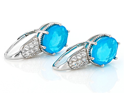Pre-Owned Paraiba Blue Color Opal Rhodium Over Sterling Silver Earrings 2.90ctw