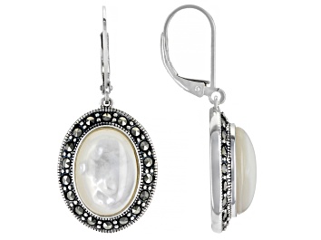 Picture of Pre-Owned White Mother-Of-Pearl Rhodium Over Sterling Silver Earrings