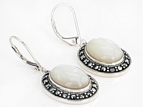 Pre-Owned White Mother-Of-Pearl Rhodium Over Sterling Silver Earrings