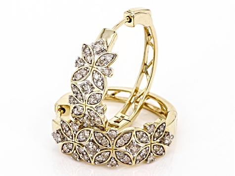 Pre-Owned Diamond 10k Yellow Gold Flower Hoop Earrings 1.00ctw
