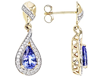 Picture of Pre-Owned Tanzanite And White Diamond 14k Yellow Gold  Earrings 1.67ctw
