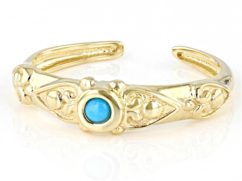 Pre-Owned Blue Sleeping Beauty Turquoise 10k Yellow Gold Toe Ring