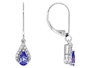 Picture of Pre-Owned Blue Tanzanite With White Diamond Rhodium Over 10k White Gold Earrings 0.81ctw