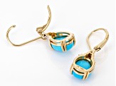 Pre-Owned Blue Sleeping Beauty Turquoise With Diamond 14k Yellow Gold Earrings 0.08ctw