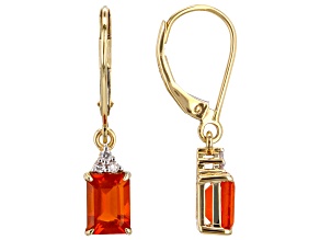Pre-Owned Fire Opal And White Diamond 14k Yellow Gold Dangle Earrings 0.92ctw