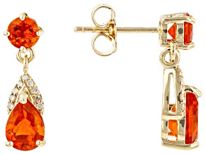 Pre-Owned Orange Fire Opal 14k Yellow Gold Dangle Earrings