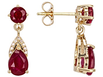 Picture of Pre-Owned Mahaleo(R) Ruby 14k Yellow Gold Dangle Earrings 4.29ctw