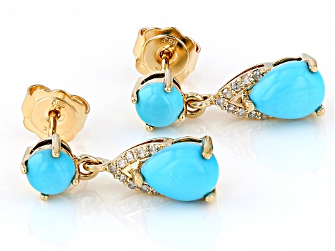 Pre-Owned Blue Sleeping Beauty Turquoise 14k Yellow Gold Dangle Earrings 0.07ctw