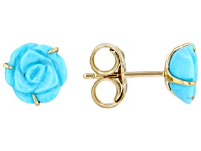 Pre-Owned Blue Sleeping Beauty Turquoise 10k Yellow Gold Stud Earrings
