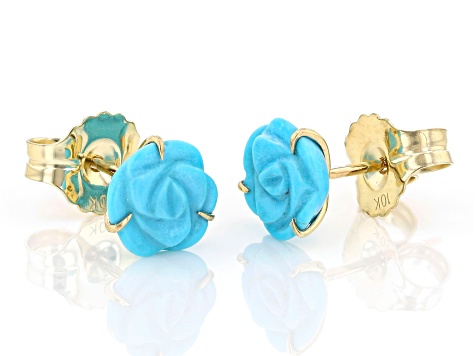 Pre-Owned Blue Sleeping Beauty Turquoise 10k Yellow Gold Stud Earrings