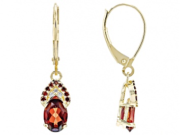 Picture of Pre-Owned Red Labradorite With Red Diamond And White Zircon 10k Yellow Gold Earrings 1.64ctw