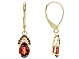 Pre-Owned Red Labradorite With Red Diamond And White Zircon 10k Yellow Gold Earrings 1.64ctw