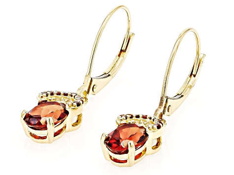 Pre-Owned Red Labradorite With Red Diamond And White Zircon 10k Yellow Gold Earrings 1.64ctw
