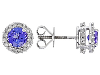 Picture of Pre-Owned Blue Tanzanite Rhodium Over 14k White Gold Stud Earrings 1.41ctw