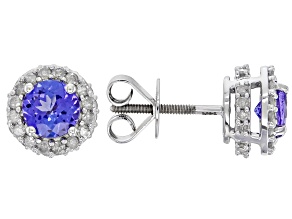 Pre-Owned Blue Tanzanite Rhodium Over 14k White Gold Stud Earrings 1.41ctw