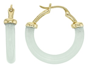 Pre-Owned Green Jadeite 10k Yellow Gold Hoop Earrings