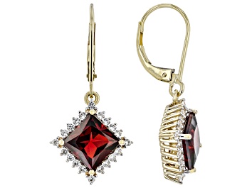Picture of Pre-Owned Red Garnet With White Zircon 10k Yellow Gold Earrings 4.20ctw