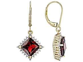 Pre-Owned Red Garnet With White Zircon 10k Yellow Gold Earrings 4.20ctw
