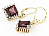 Pre-Owned Red Garnet With White Zircon 10k Yellow Gold Earrings 4.20ctw