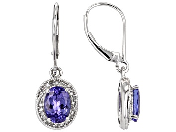 Picture of Pre-Owned Blue Tanzanite With White Diamond Rhodium Over 10k White Gold Earrings 2.37ctw