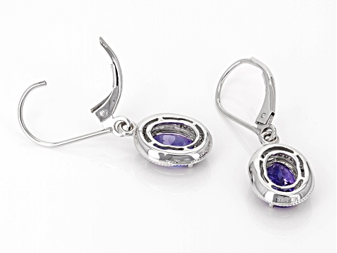 Pre-Owned Blue Tanzanite With White Diamond Rhodium Over 10k White Gold Earrings 2.37ctw