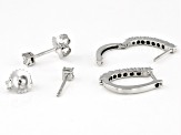 Pre-Owned White Diamond Rhodium Over Sterling Silver Stud And Huggie Earring Set 0.15ctw
