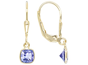 Picture of Pre-Owned Blue Tanzanite 18k Yellow Gold Over Sterling Silver Dangle Earrings 1.00ctw