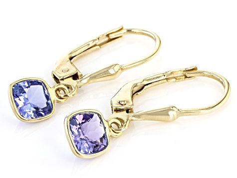 Pre-Owned Blue Tanzanite 18k Yellow Gold Over Sterling Silver Dangle Earrings 1.00ctw