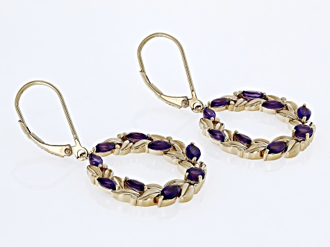 Pre-Owned Purple African Amethyst 18k Yellow Gold Over Sterling Silver Earrings 2.53ctw