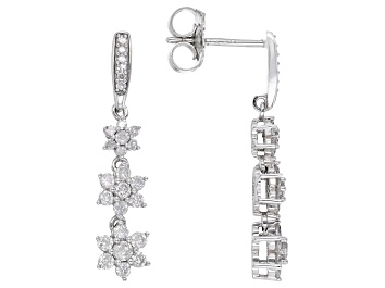 Picture of Pre-Owned White Diamond 14k White Gold Dangle Earrings 0.50ctw