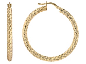 Pre-Owned 10k Yellow Gold 3mm Diamond-Cut & Hammered Hoop Earrings