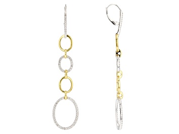 Picture of Pre-Owned White Diamond Rhodium And 14k Yellow Gold Over Sterling Silver Dangle Earrings 1.00ctw