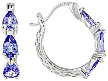Picture of Pre-Owned Blue Tanzanite Rhodium Over Sterling Silver Hoop Earrings 2.05ctw