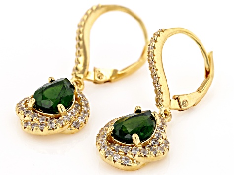 Pre-Owned Chrome Diopside With White Zircon 18k Yellow Gold Over Sterling Silver Earrings 3.44ctw