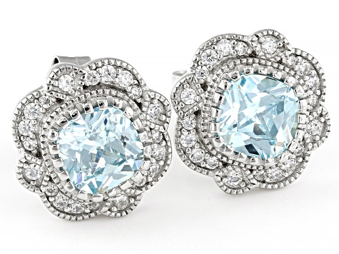 Pre-Owned Blue And White Cubic Zirconia Rhodium Over Sterling Silver Earrings 3.63ctw