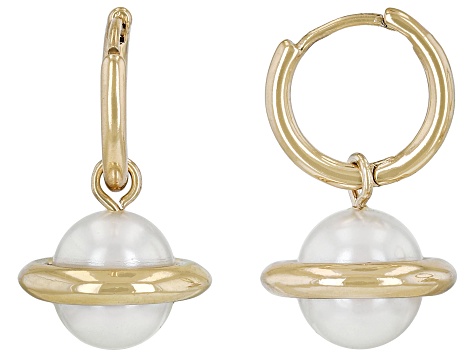 Pre-Owned Pearl Simulant Gold Tone Planet Dangle Earrings