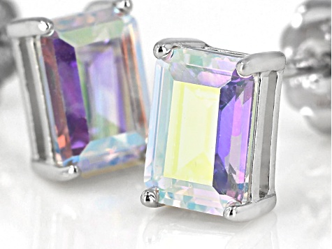 Pre-Owned Aurora Borealis Cubic Zirconia Rhodium Over Sterling Silver Stud Earrings 3.26ctw