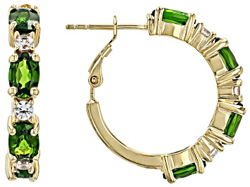 Picture of Pre-Owned Chrome Diopside With White Zircon 18k Yellow Gold Over Sterling Silver Earrings 3.59ctw