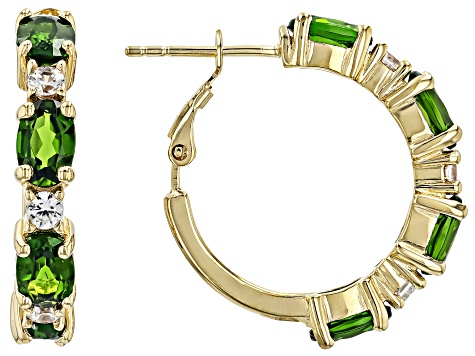 Pre-Owned Chrome Diopside With White Zircon 18k Yellow Gold Over Sterling Silver Earrings 3.59ctw