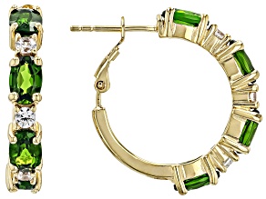 Pre-Owned Chrome Diopside With White Zircon 18k Yellow Gold Over Sterling Silver Earrings 3.59ctw