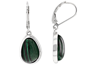 Picture of Pre-Owned Malachite Rhodium Over Sterling Silver Dangle Earrings