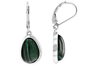 Pre-Owned Malachite Rhodium Over Sterling Silver Dangle Earrings