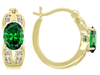 Picture of Pre-Owned Green And White Cubic Zirconia 18k Yellow Gold Over Sterling Silver Hoops 4.40ctw