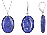 Pre-Owned Blue Lapis Lazuli Rhodium Over Sterling Silver Earrings and Pendant with Chain Set