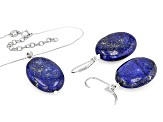 Pre-Owned Blue Lapis Lazuli Rhodium Over Sterling Silver Earrings and Pendant with Chain Set